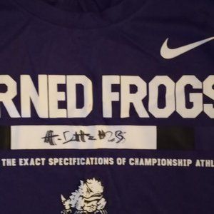 TCU Horned Frogs NIKE Shirt Mens LARGE Purple Valero Alamo Bowl autographed